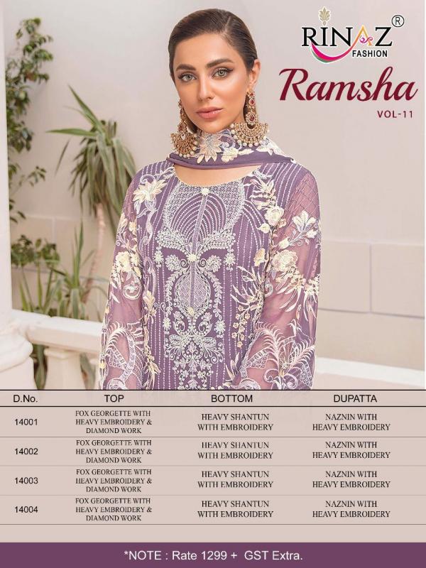 Rinaz Ramsha 11 Designer Georgette Embroidery Pakistani Salwar